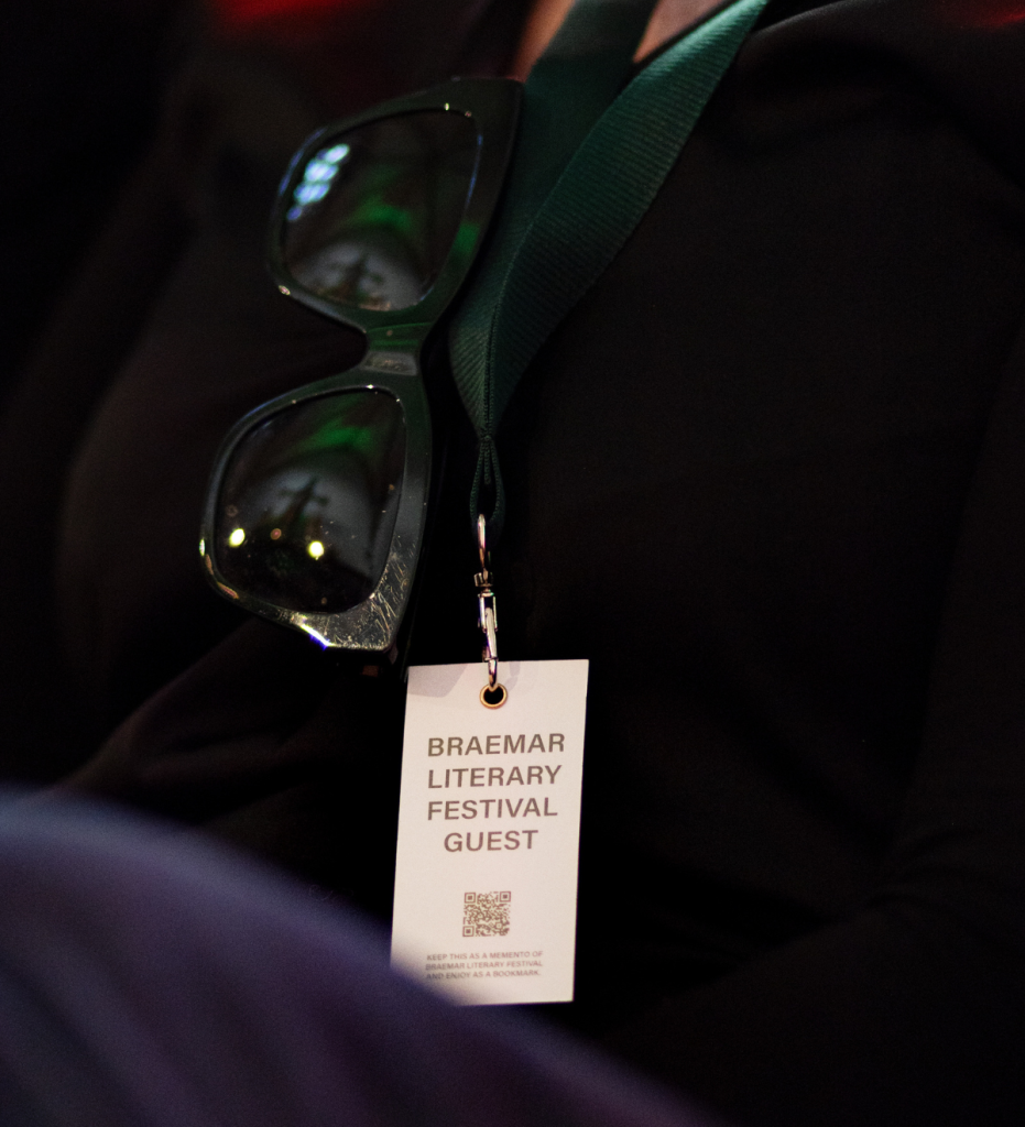 An audience member's lanyard at Andrew Liddle's talk at Braemar Literary Festival