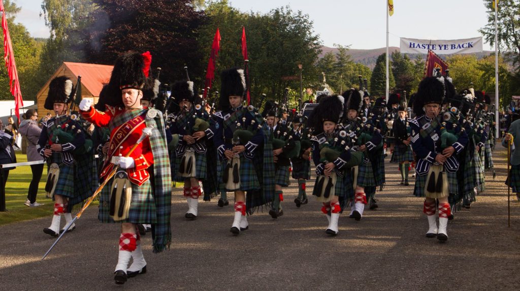 Pipers playing at the Braemar Gathering