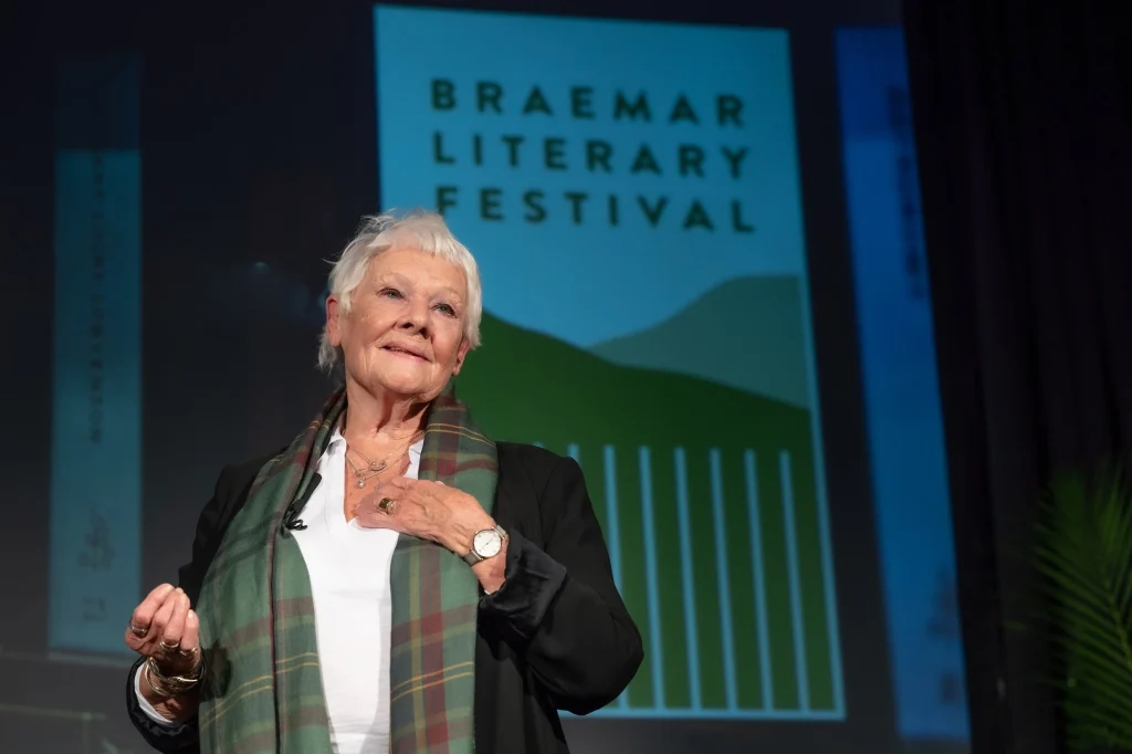 Dame Judi Dench on stage at the Braemar Literary Festival