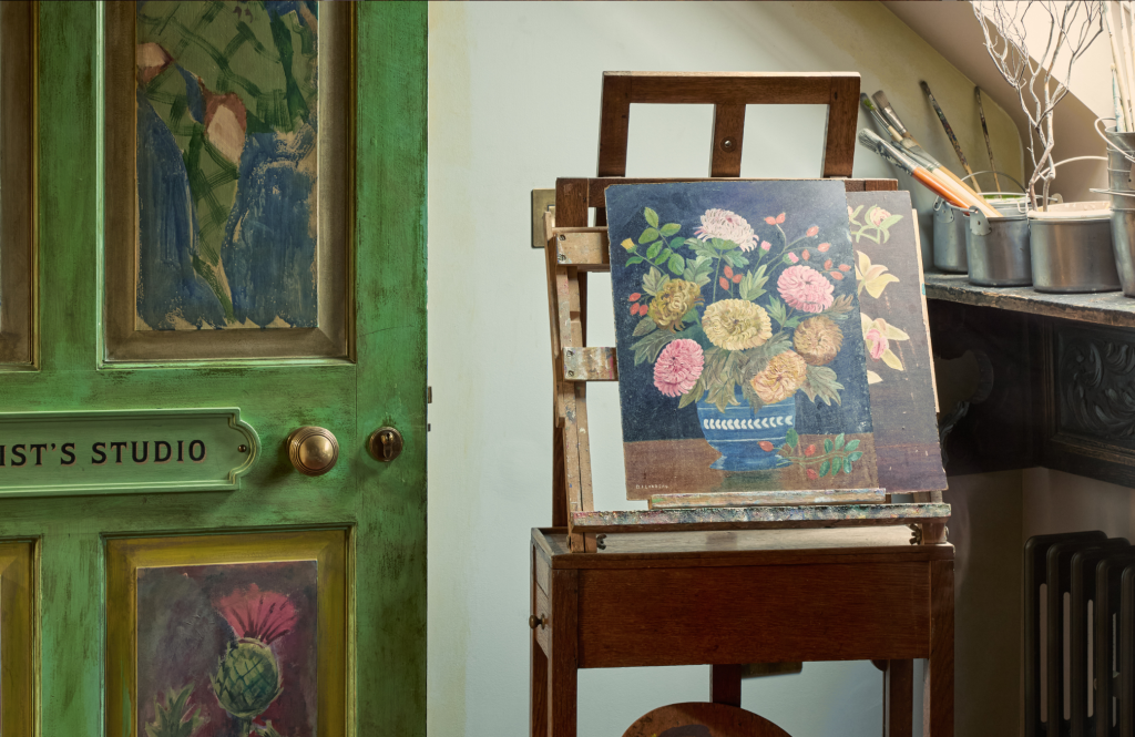 A still life painting on an easel in the Artist's Studio.